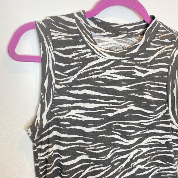 All Saints Zee Imogene Tank Top Small Zebra Print Sleeveless Cotton Top Black - Picture 4 of 9